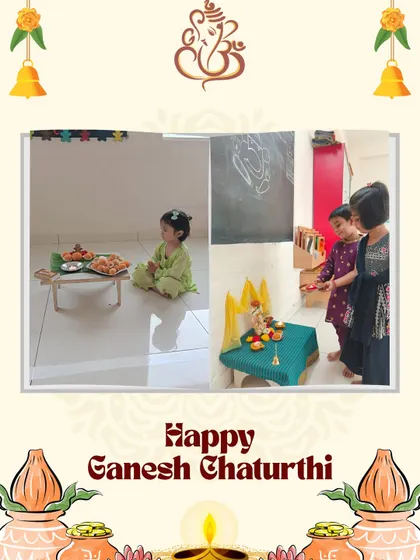 Our Ganesh Chaturthi celebrations included making offerings and creating art. These activities help children connect with the stories and traditions of the festival in a hands-on, meaningful way.