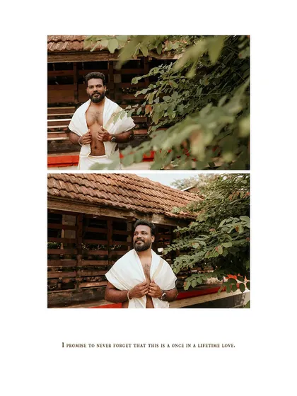 A collage of the groom's portraits in his traditional wedding attire.