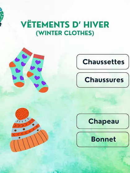 What are socks and a winter hat in French? Choose between 'chaussettes' and 'chaussures', and 'chapeau' and 'bonnet'.