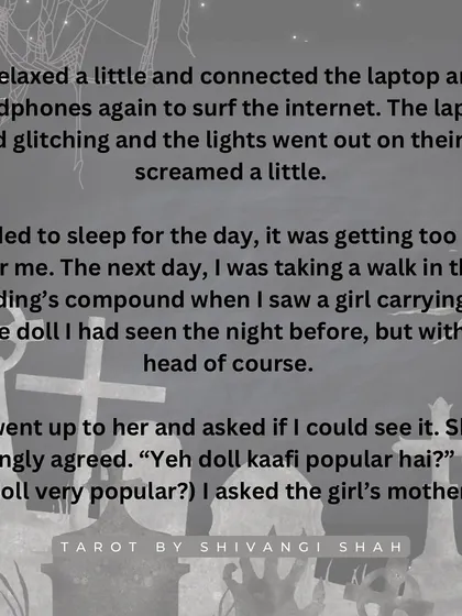 The terrifying story of someone hearing a girl crying through their headphones, finding a headless doll, and discovering its connection to a deceased child.