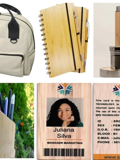 This image showcases a range of our sustainable products perfect for employee engagement initiatives, from ID cards and stationery to backpacks and flasks. We help companies build a culture of sustainability from the inside out.