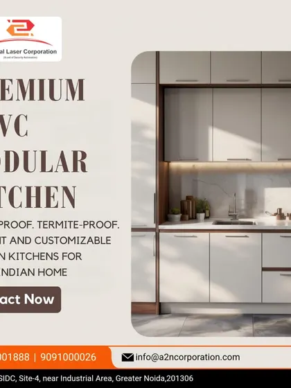 We specialize in premium UPVC modular kitchens that are waterproof and termite-proof. This image showcases a sleek, all-white UPVC kitchen, a durable and elegant solution perfect for every Indian home.