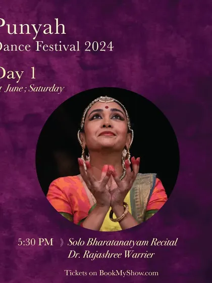 It is always an honor to feature legendary artists. This poster announces the solo Bharatanatyam recital by the esteemed Dr. Rajashree Warrier on the evening of Day 1.
