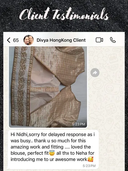 It's amazing to work with clients from all over the world. A wonderful review from my Hong Kong client, Divya, who trusted us with her blouse based on a friend's recommendation.