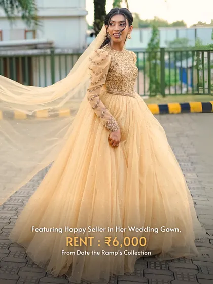 Now Renting for ₹6,000. This happy seller's beautiful wedding gown is now available for others to create their own memories in, all while she earns from it.