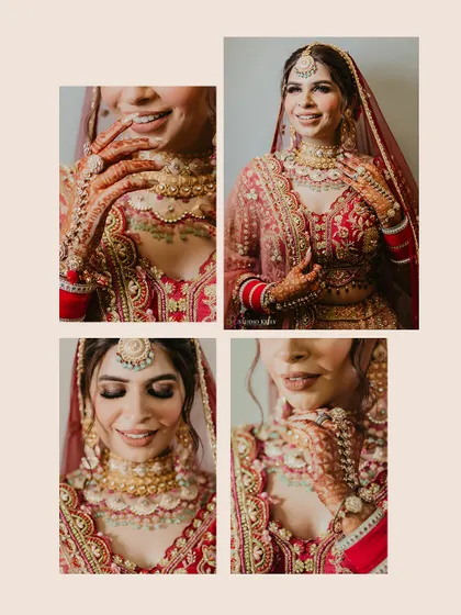 A collage of the bride's getting-ready shots, focusing on her beautiful jewelry and happy expressions.