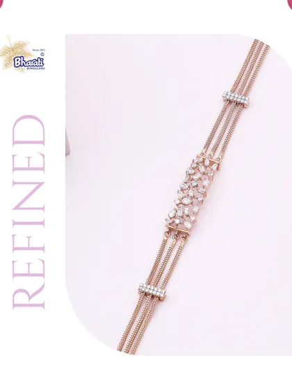 The fusion multi-chain bracelet, a refined piece for the modern woman. This design combines multiple delicate rose gold chains with a central panel of scattered diamonds for a sophisticated, textured look.