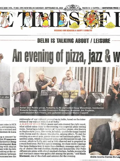 Featured in the Times of India for a performance at the Embassy of Italy, where I collaborated with Italian jazz musicians for an evening of cross-cultural fusion.