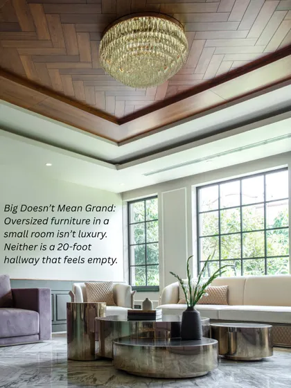 Big doesn't always mean grand. Oversized furniture in a small room isn't luxury, and neither is a vast, empty hallway. Proportion is about finding the right scale for the space.