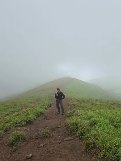 The path ahead, disappearing into the fog. Trekking teaches you to keep moving forward, one step at a time.
