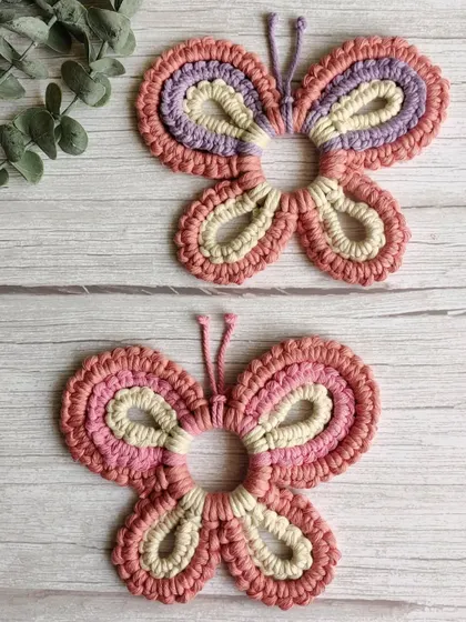 I customized these macrame butterflies for a client's newborn baby girl's room. They are a sweet and delicate addition to any nursery.
