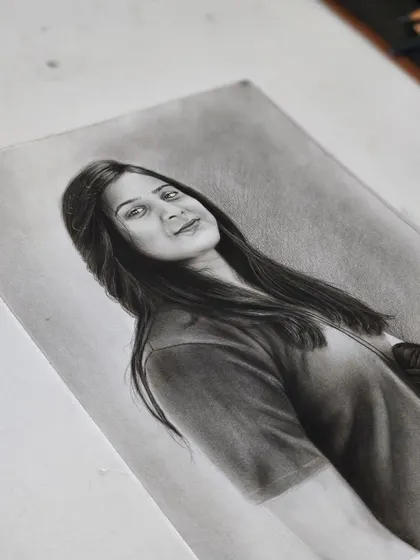 A different angle of the finished portrait.