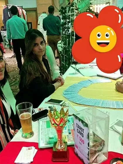 A candid shot from a tarot reading session at an event. It is always a pleasure to see guests intrigued and engaged by the stories the cards have to tell.