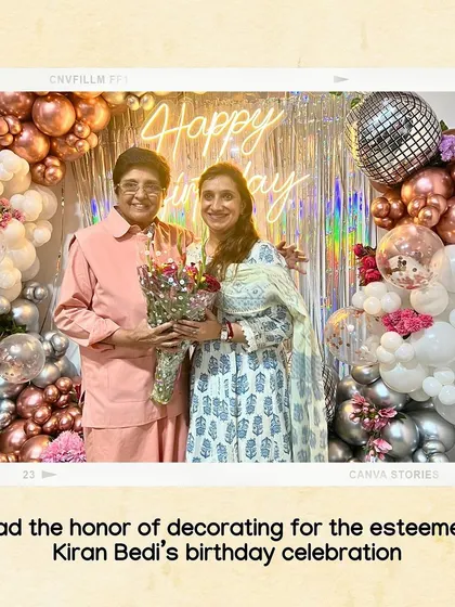 We had the honor of decorating for the esteemed Kiran Bedi's birthday celebration. It's moments like these that mark our journey and make us so proud of the work we do.