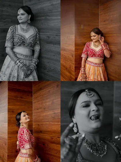 A fun and quirky collage of the bride, showing her playful personality. From sticking her tongue out to laughing, these shots are a breath of fresh air.