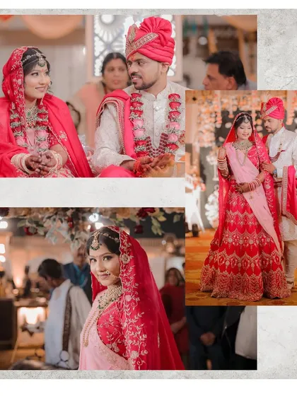 This collage captures the essence of the wedding day, showing the couple during their ceremony and the bride looking radiant. It’s a snapshot of their beautiful beginning.