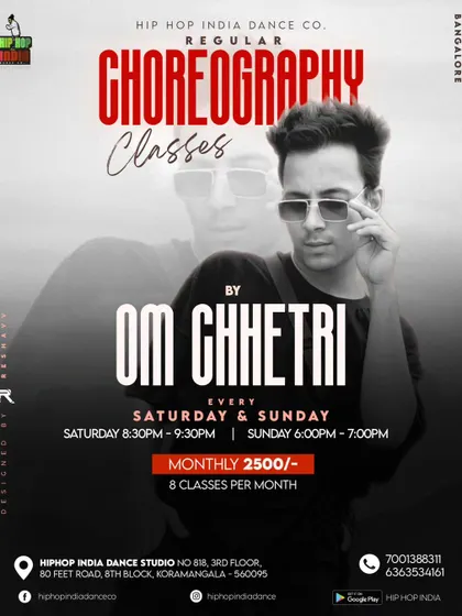 A poster for our regular weekend choreography classes. We offer affordable monthly packages to help you train consistently in performance and musicality.
