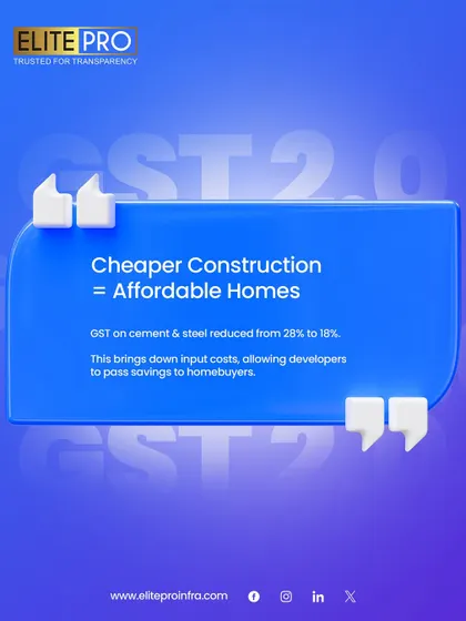 Understanding how cheaper construction leads to more affordable homes. The reduction in GST on cement and steel allows developers to pass savings on to homebuyers, a key factor we track.