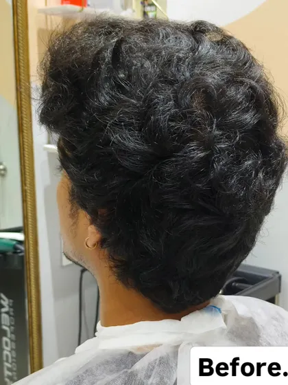 Another "before" angle, showing the hair from the back before the cut.