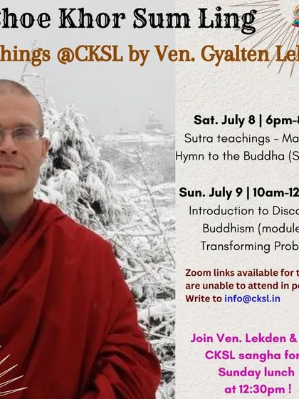 Venerable Gyalten Lekden continues teachings on "Matrceta's Hymn" and a module on "Transforming Problems." We learn to use adversity as the path to enlightenment, a key mind training technique.