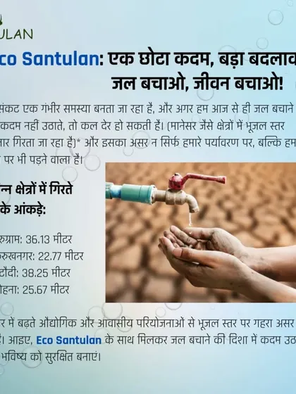 This post, written in Hindi, highlights the severe drop in groundwater levels in regions like Gurugram and Manesar. It's a direct call to action, urging people to join us in saving water to secure our collective future.