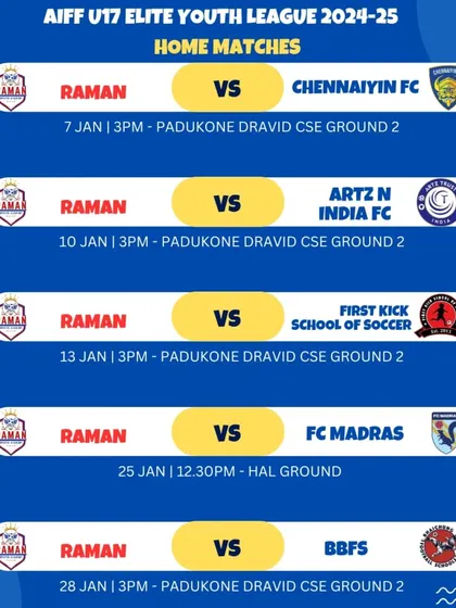 Our home match schedule for the AIFF U17 Elite Youth League.