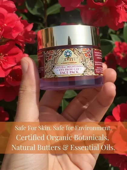 Held against a backdrop of blooming roses, this jar of Old Rose Clay face pack represents my commitment to creating products that are safe for your skin and safe for the environment.