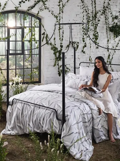 We built an entire indoor garden for this 'Aroma' bedding collection shoot. The concept was to bring the freshness of the outdoors inside, creating a whimsical and enchanting atmosphere.