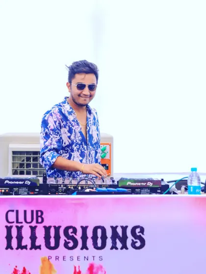A cool, relaxed shot from the console at the Club Illusions Holi party. I'm comfortable and in my element, whether the event is day or night, big or small.