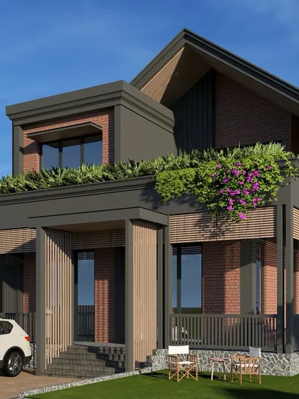 A fresh take on a modern home, this design incorporates terrace gardens and a mix of wood and dark grey cladding. It's a compact yet stunning example of integrating greenery into residential architecture.