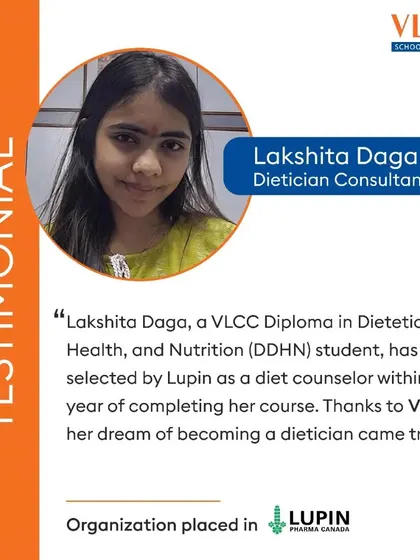 Another success story from our nutrition program. Lakshita Daga completed her Diploma in Dietetics, Health, and Nutrition and was quickly selected by Lupin as a diet counselor, achieving her dream of becoming a dietician.