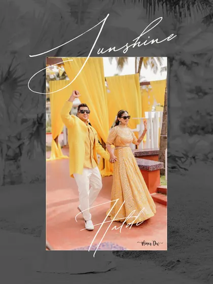 A graphic edit titled "Sunshine Haldi," showcasing the couple's fun and energetic entry.