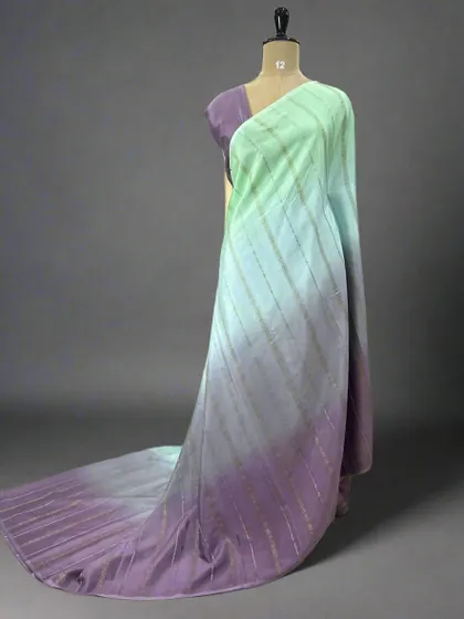 A lovely Rangkat pure Mysore silk saree with a gradient of green, blue, and purple.