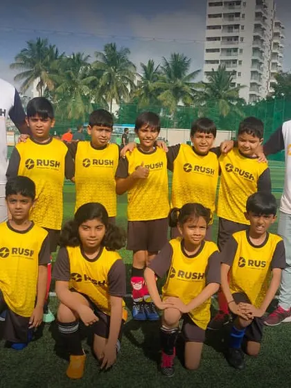 The U9 team poses with their coaches at the Karnataka Youth League. We are proud of their performance and team spirit.