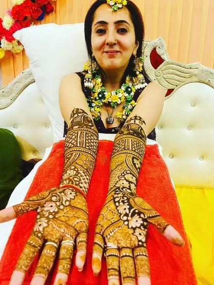 A beautiful bride proudly displaying her full bridal mehndi. It was an honor to be her mehndi artist for her special day.