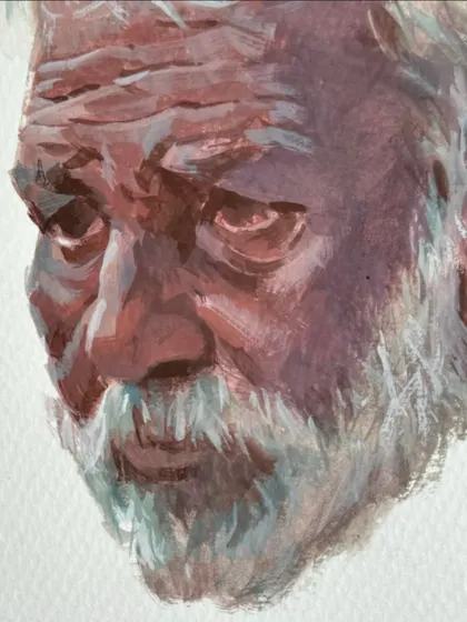 A small portrait study using gouache on paper. Gouache is an opaque medium that allows for a different approach to layering and detail.