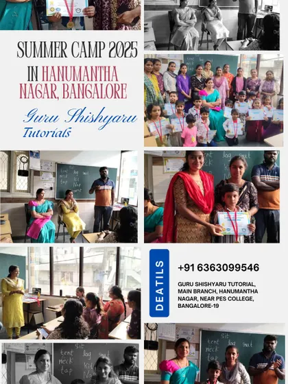 A collage from our Summer Camp 2025 at Guru Shishyaru Tutorials in Bangalore. It shows the happy faces of our students and teachers, celebrating a season of creativity, learning, and fun.