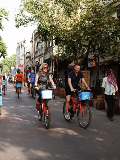 The Norway Ambassador, Ms. May-Elin Stener, cycling through the streets of Old Delhi. We are proud to host international dignitaries who share our passion for cycling.