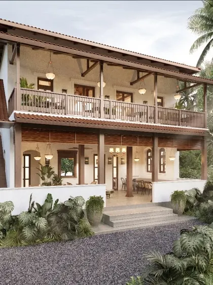 This is the vision for a 250-year-old heritage home in Alibaug, which we are transforming into a modern café. Our design respects its history while creating a welcoming space that blends into the lush landscape, showing how old structures can find new purpose.