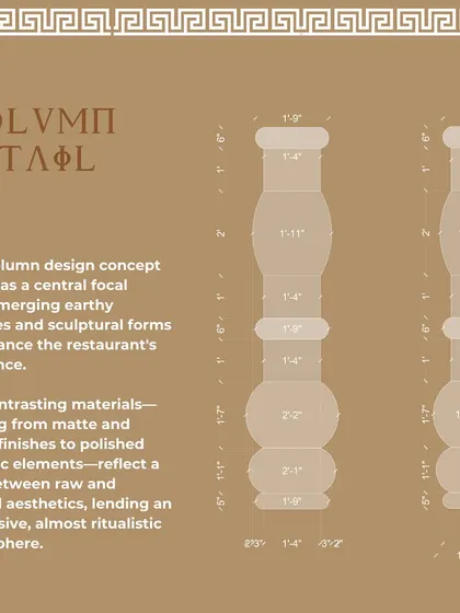 A graphic detailing the column concept. The use of contrasting materials, from matte finishes to polished metal, lends an immersive, almost ceremonial feel to the space, making the column a true focal point.