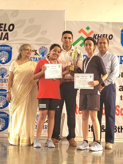 Student athletes from the Gyanshree School tournament receiving their championship trophy. These moments of victory are what we strive to help our players achieve.