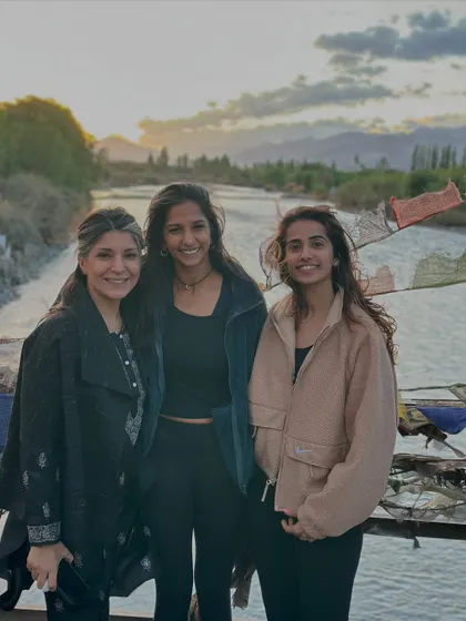 Sharing a beautiful sunset with lovely company by the river in Ladakh. These connections are what make the journey so special.