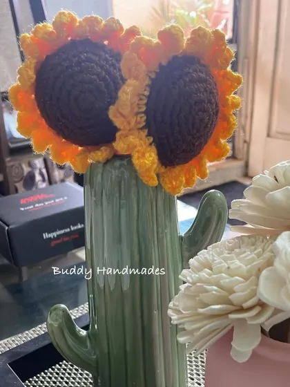 A client shared this picture of their sunflower bouquet in a cute cactus vase. I love seeing how you style my creations in your own homes.