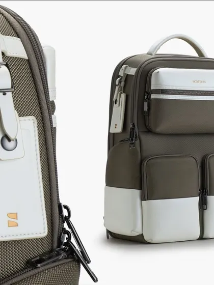 Stuffing bags is a real skill in product photography! For this Scarters backpack, I used foam to give it the perfect, crisp shape. The diptych format shows both the full bag and a close-up of the leather tag detail.