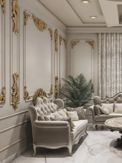 A perspective featuring ornate gilded wall moldings, demonstrating my ability to visualize highly detailed, decorative elements.