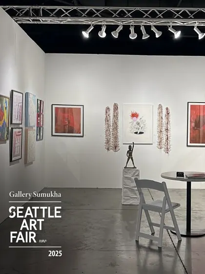Our booth at the Seattle Art Fair, showcasing a curated selection of South Asian artists. Taking these stories to a global stage is a crucial part of my work, connecting diverse artists with new audiences and creating a dialogue across borders.