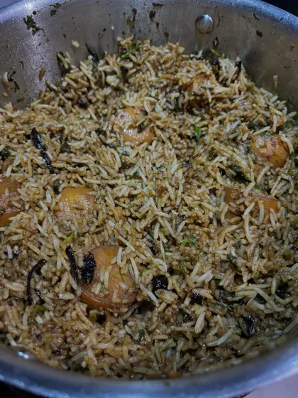 The final Alu Dum Biryani, with each grain of rice separate and full of flavor.