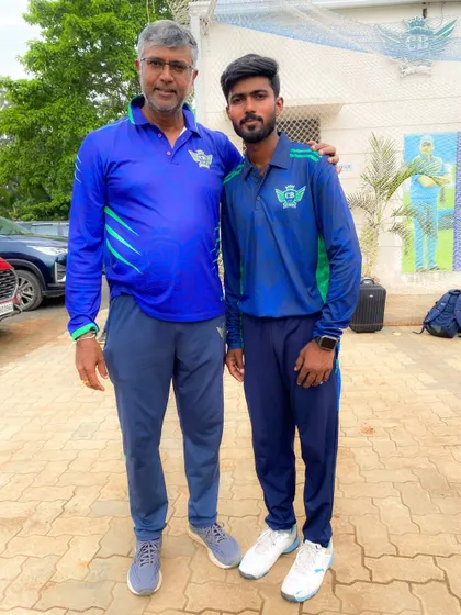 Our coach Chinna Sir with another of his mentors during his Level 1 certification, a program guided by former India and KKR bowling coach Bharat Arun.