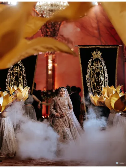 A collection of professional shots of my bride Shachi. Her dusty rose lehenga with a long trail was pure magic. We did a soft glam look with a subtle smokey eye to match the grandeur.