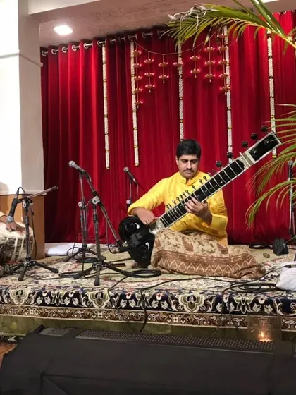The complete stage view with my tabla accompanist at the Pariwaar cultural centre.